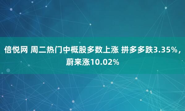 倍悦网 周二热门中概股多数上涨 拼多多跌3.35%，蔚来涨10.02%